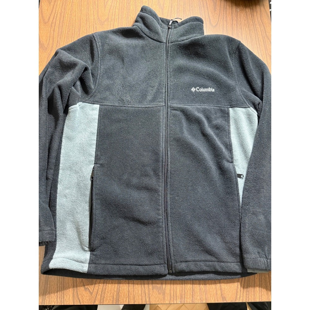 Columbia Mens Full Zip Fleece Jacket Black Grey Two Tone Large Mock Neck Outdoor